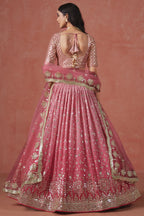 Pink Georgette Lehenga Choli For Indian & Pakistani Wedding Festival - Sequins & Thread Embroidery Work, Zari Work