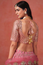 Pink Georgette Lehenga Choli For Indian & Pakistani Wedding Festival - Sequins & Thread Embroidery Work, Zari Work