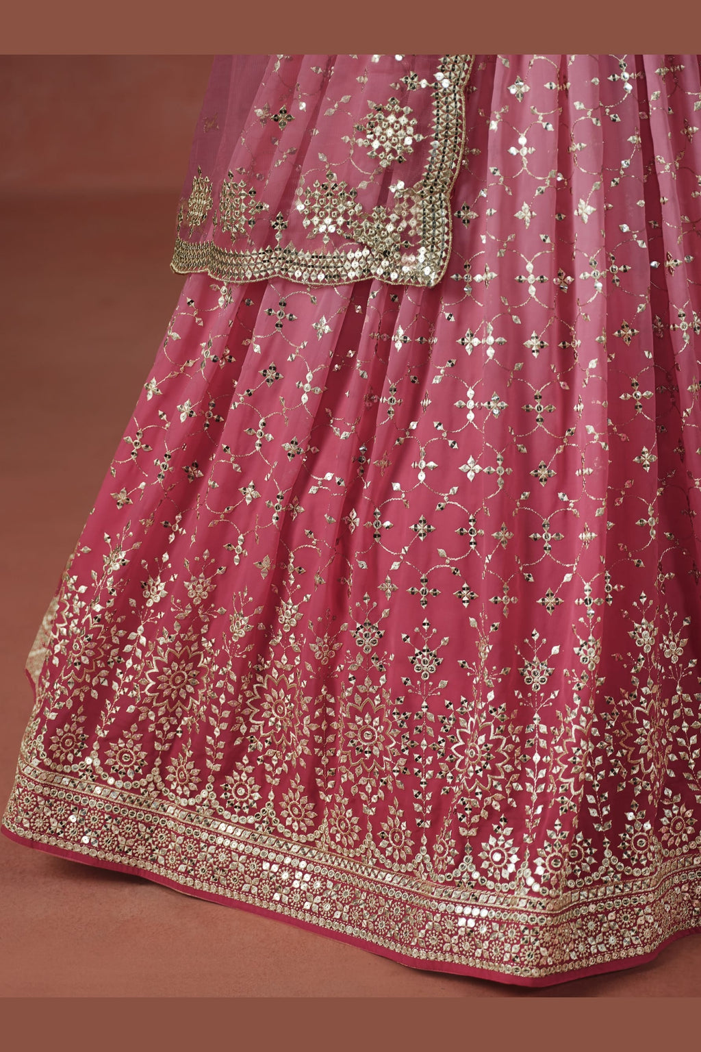 Pink Georgette Lehenga Choli For Indian & Pakistani Wedding Festival - Sequins & Thread Embroidery Work, Zari Work