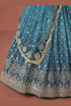 Teal Georgette Lehenga Choli For Indian & Pakistani Wedding Festival - Sequins & Thread Embroidery Work, Zari Work