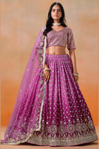 Pink Georgette Lehenga Choli For Indian & Pakistani Wedding Festival - Sequins & Thread Embroidery Work, Zari Work