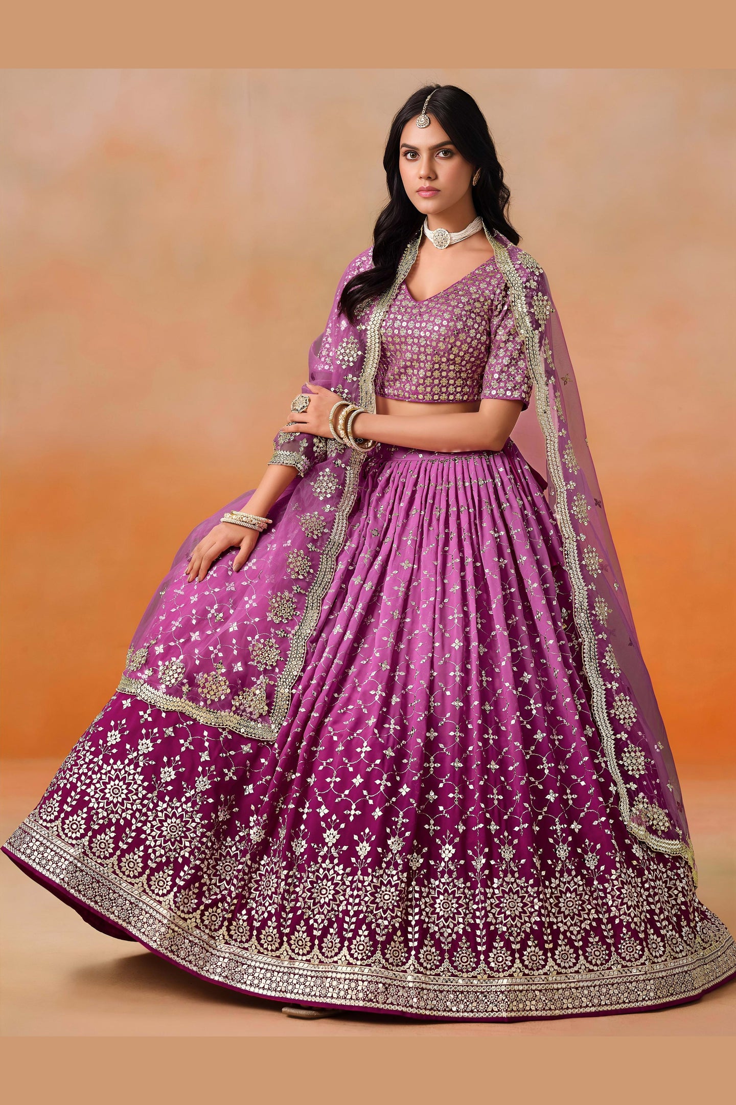 Pink Georgette Lehenga Choli For Indian & Pakistani Wedding Festival - Sequins & Thread Embroidery Work, Zari Work