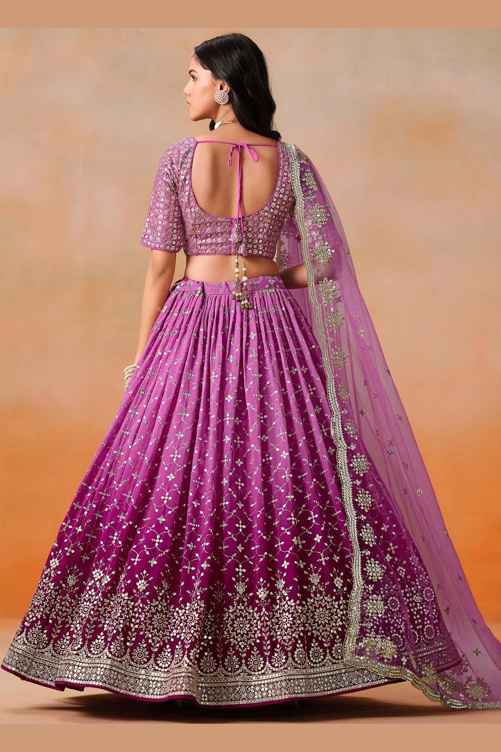 Pink Georgette Lehenga Choli For Indian & Pakistani Wedding Festival - Sequins & Thread Embroidery Work, Zari Work