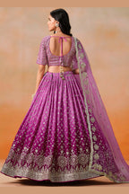 Pink Georgette Lehenga Choli For Indian & Pakistani Wedding Festival - Sequins & Thread Embroidery Work, Zari Work