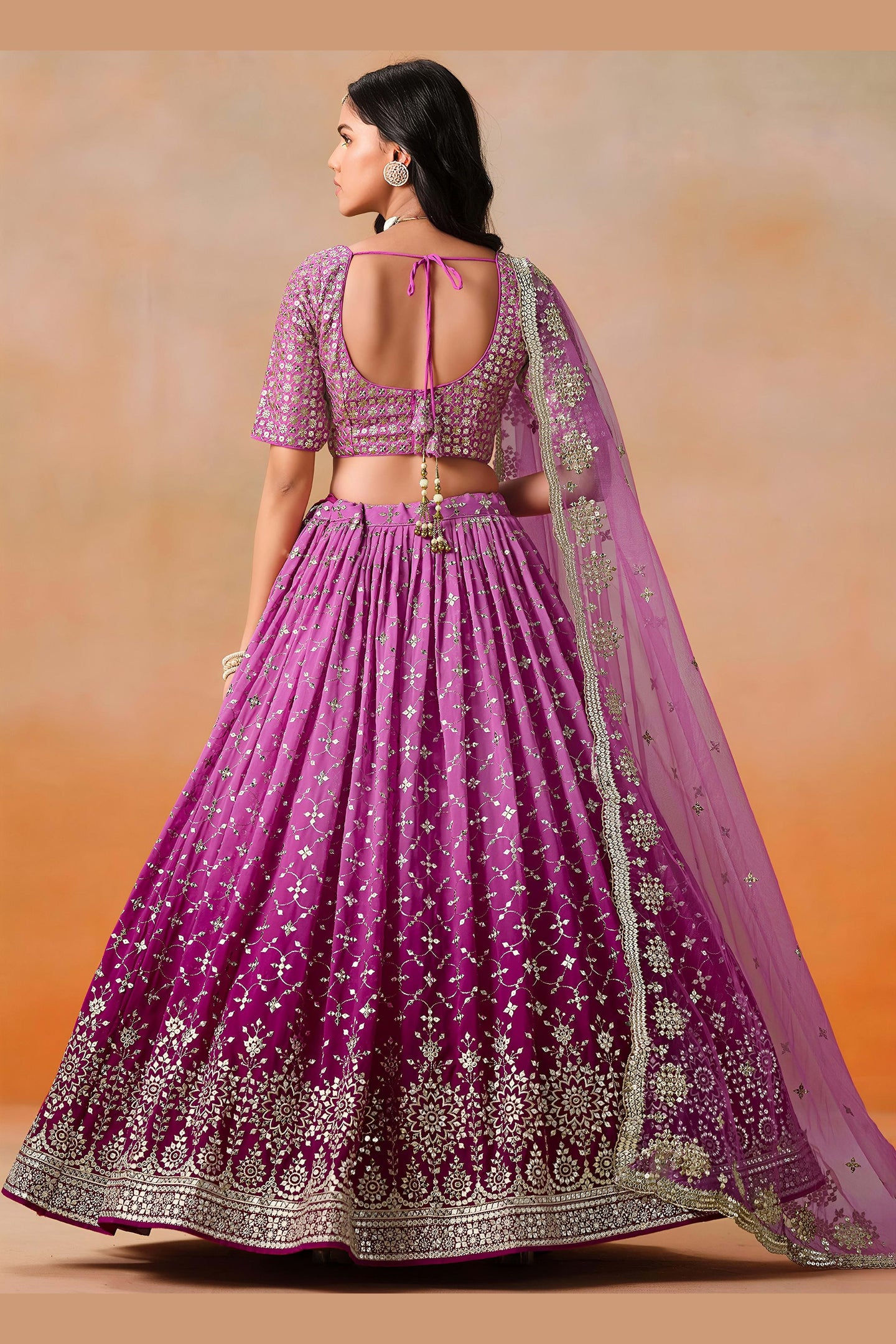 Pink Georgette Lehenga Choli For Indian & Pakistani Wedding Festival - Sequins & Thread Embroidery Work, Zari Work
