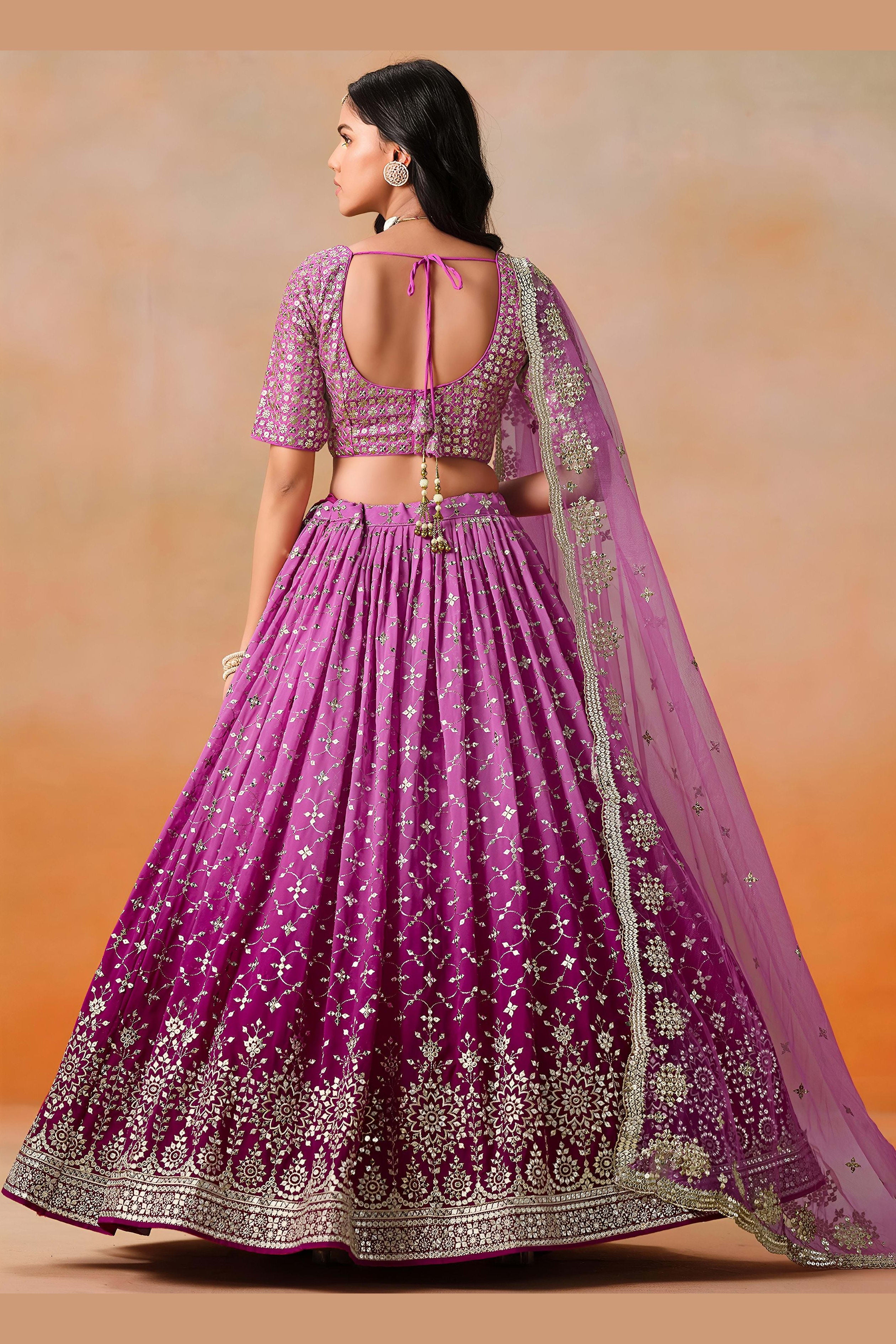 Pink Georgette Lehenga Choli For Indian & Pakistani Wedding Festival - Sequins & Thread Embroidery Work, Zari Work