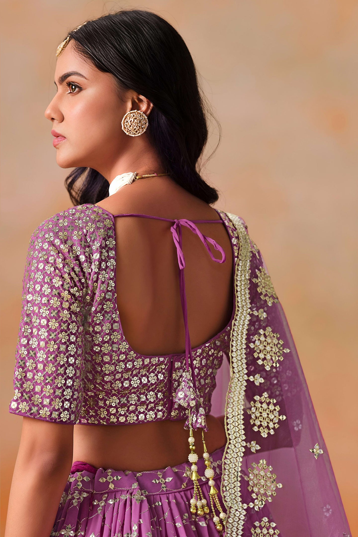 Pink Georgette Lehenga Choli For Indian & Pakistani Wedding Festival - Sequins & Thread Embroidery Work, Zari Work