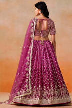Magenta Georgette Lehenga Choli For Indian & Pakistani Wedding Festival - Sequins & Thread Embroidery Work, Zari Work