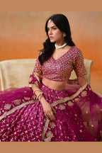 Magenta Georgette Lehenga Choli For Indian & Pakistani Wedding Festival - Sequins & Thread Embroidery Work, Zari Work