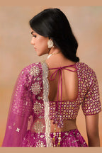 Magenta Georgette Lehenga Choli For Indian & Pakistani Wedding Festival - Sequins & Thread Embroidery Work, Zari Work