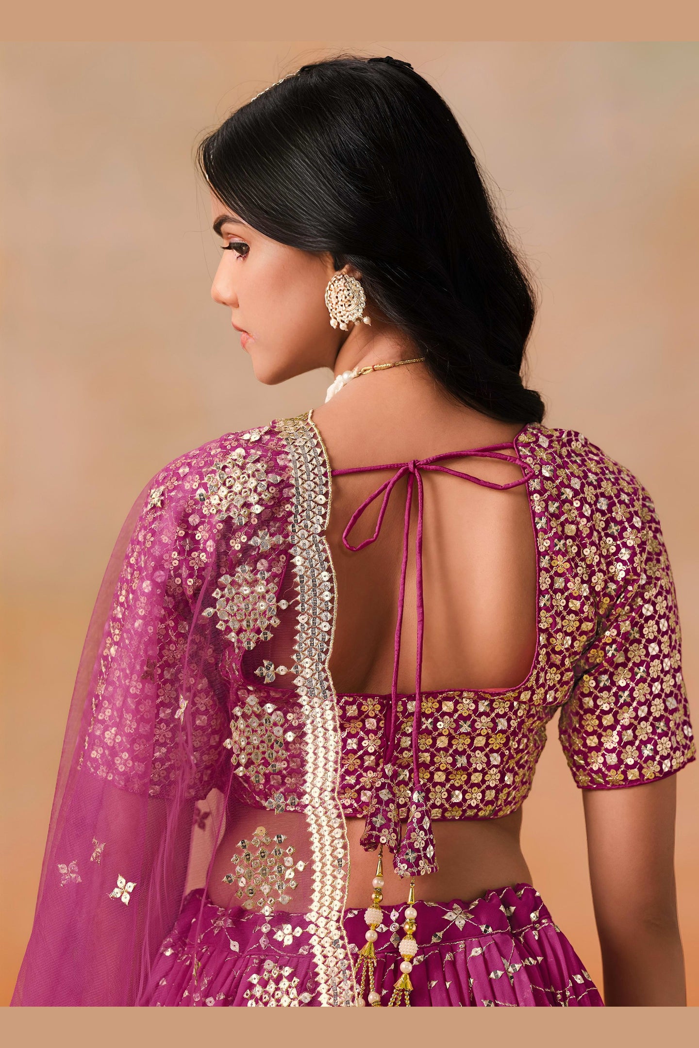 Magenta Georgette Lehenga Choli For Indian & Pakistani Wedding Festival - Sequins & Thread Embroidery Work, Zari Work