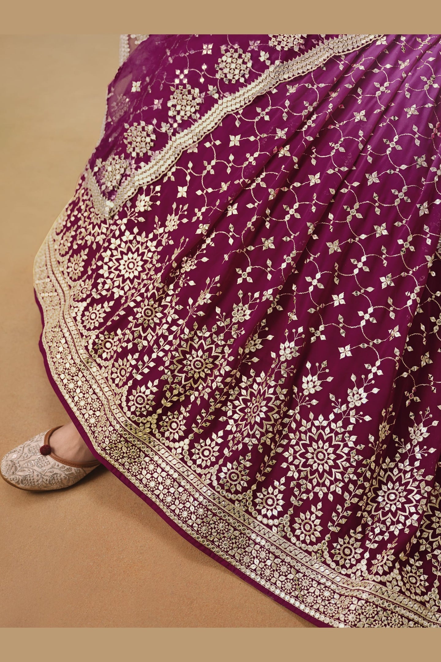 Magenta Georgette Lehenga Choli For Indian & Pakistani Wedding Festival - Sequins & Thread Embroidery Work, Zari Work