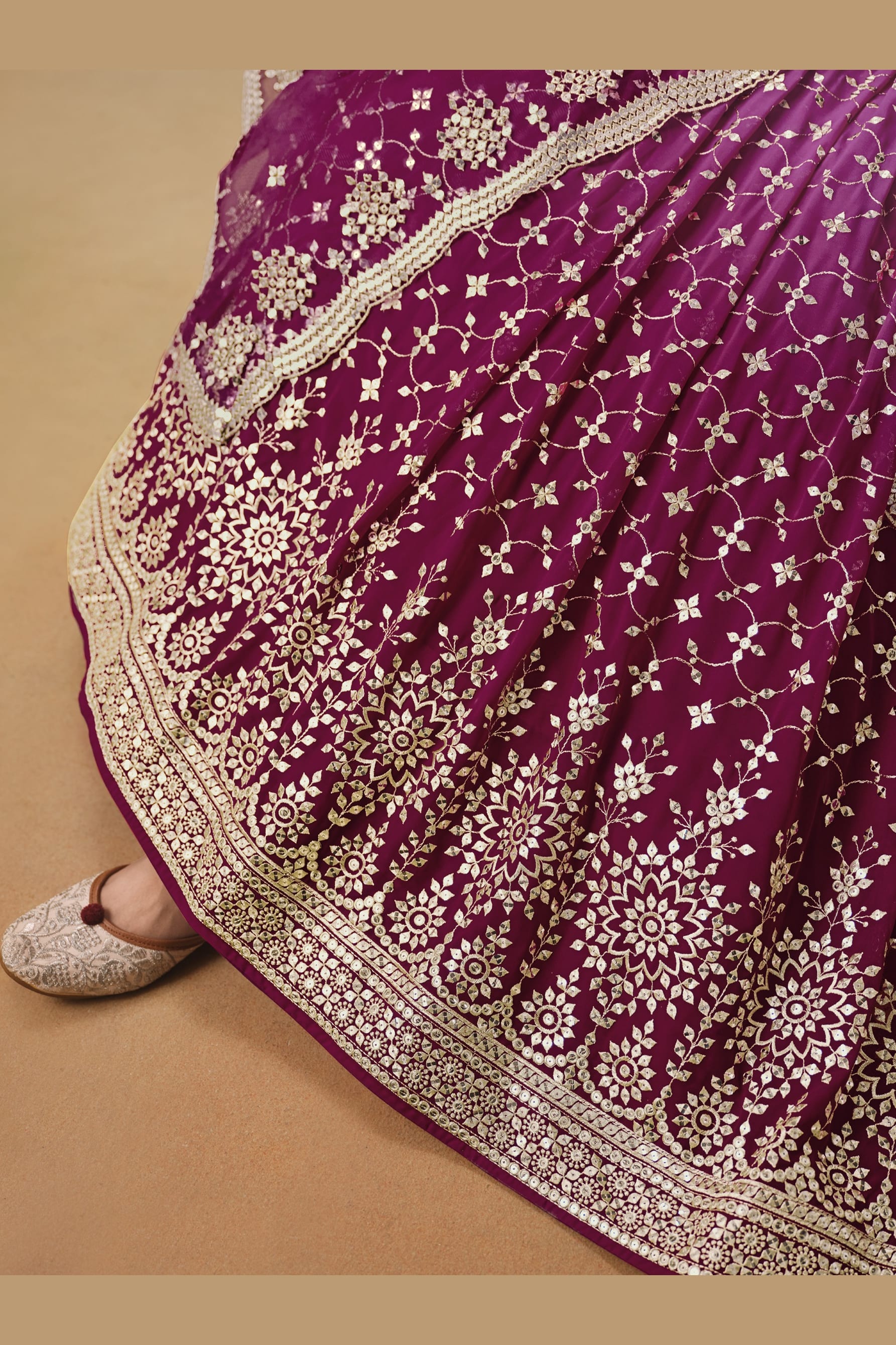 Magenta Georgette Lehenga Choli For Indian & Pakistani Wedding Festival - Sequins & Thread Embroidery Work, Zari Work
