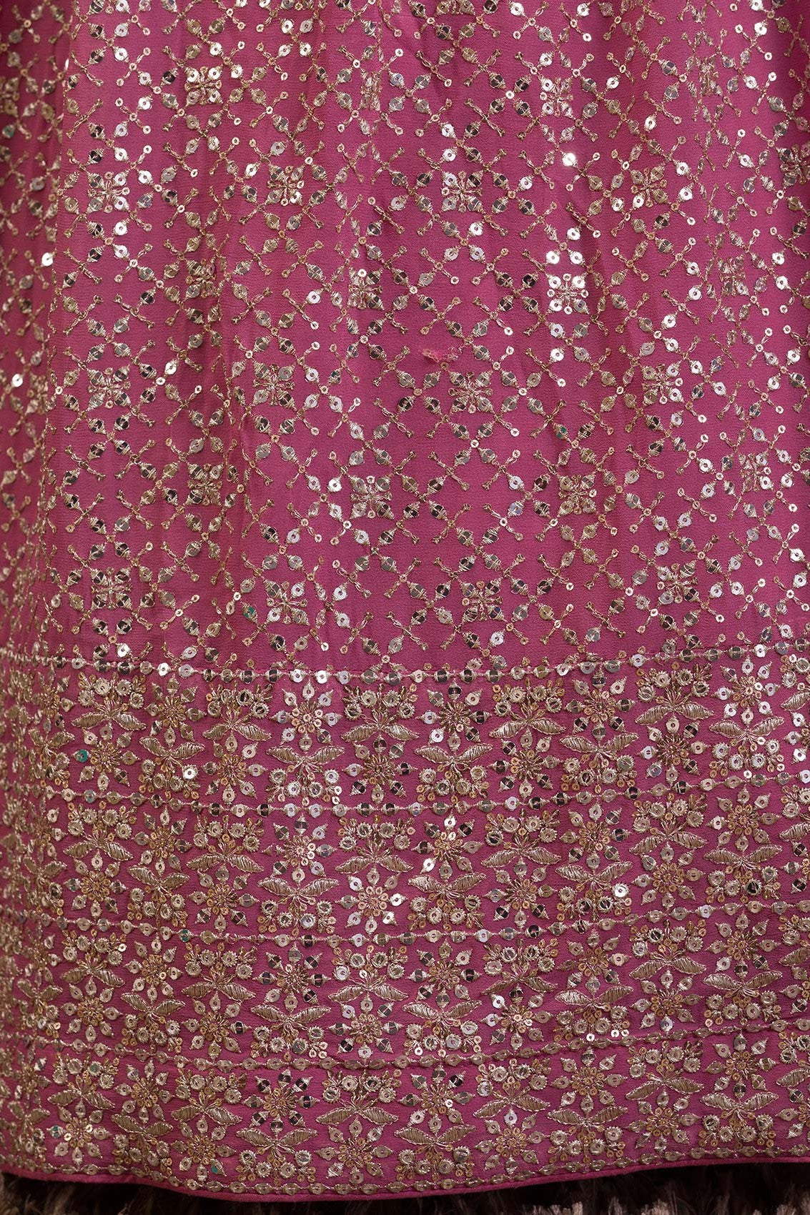 Dark Pink Georgette Sangeet Lehenga Choli with Zari and Sequins Work