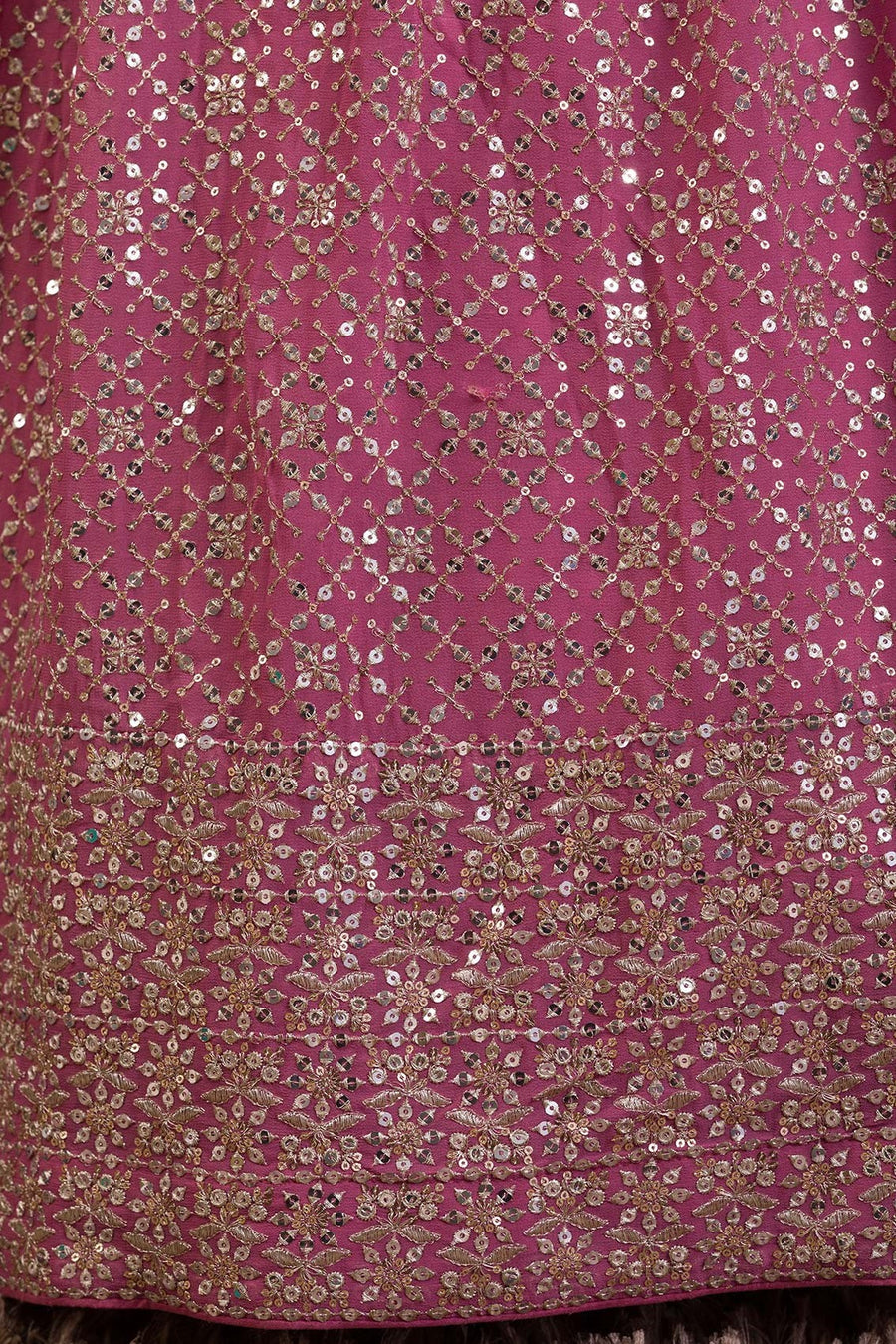 Dark Pink Georgette Sangeet Lehenga Choli with Zari and Sequins Work