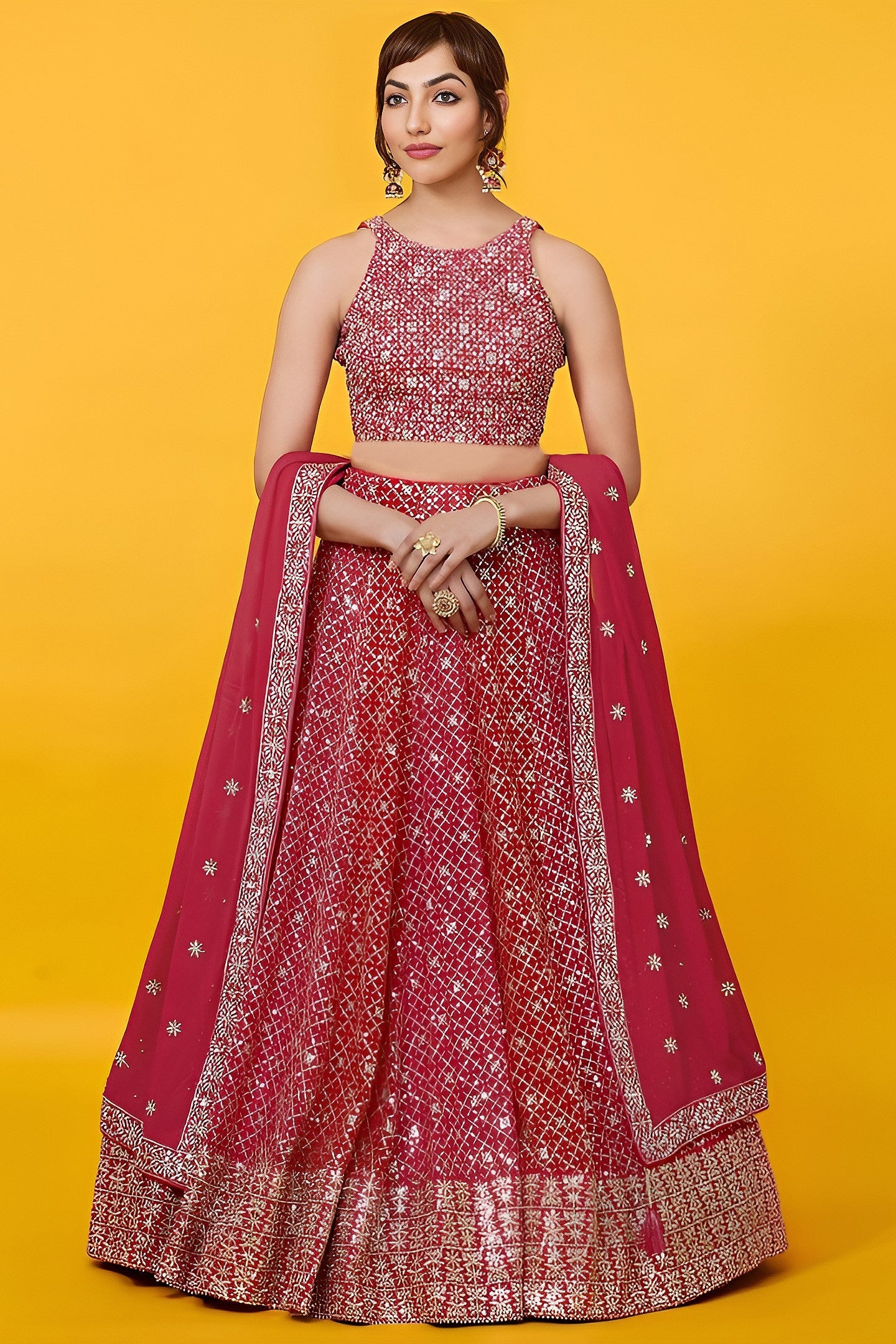Red Georgette Lehenga Choli for Sangeet with Zari Work