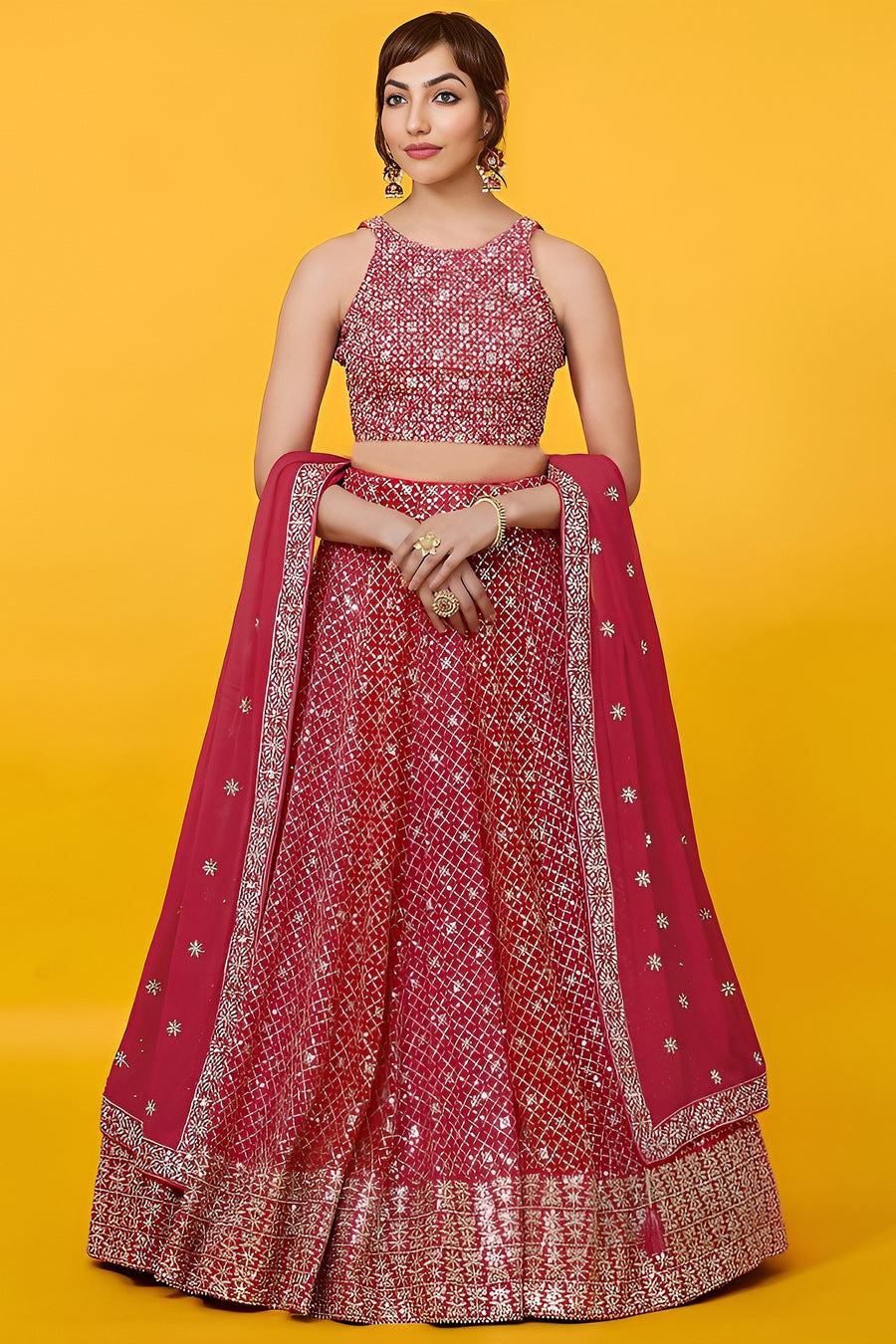 Red Georgette Lehenga Choli for Sangeet with Zari Work