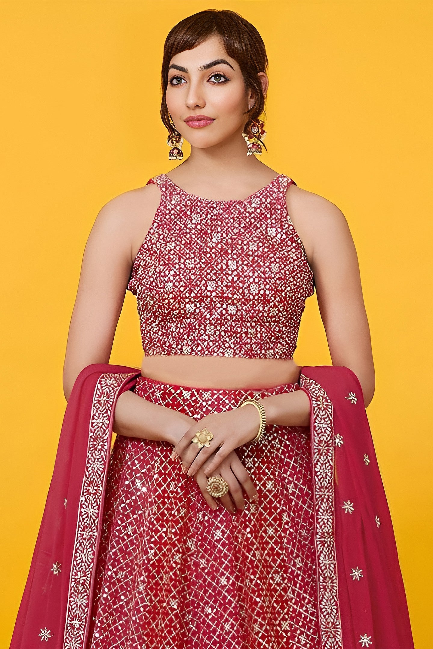 Red Georgette Lehenga Choli for Sangeet with Zari Work
