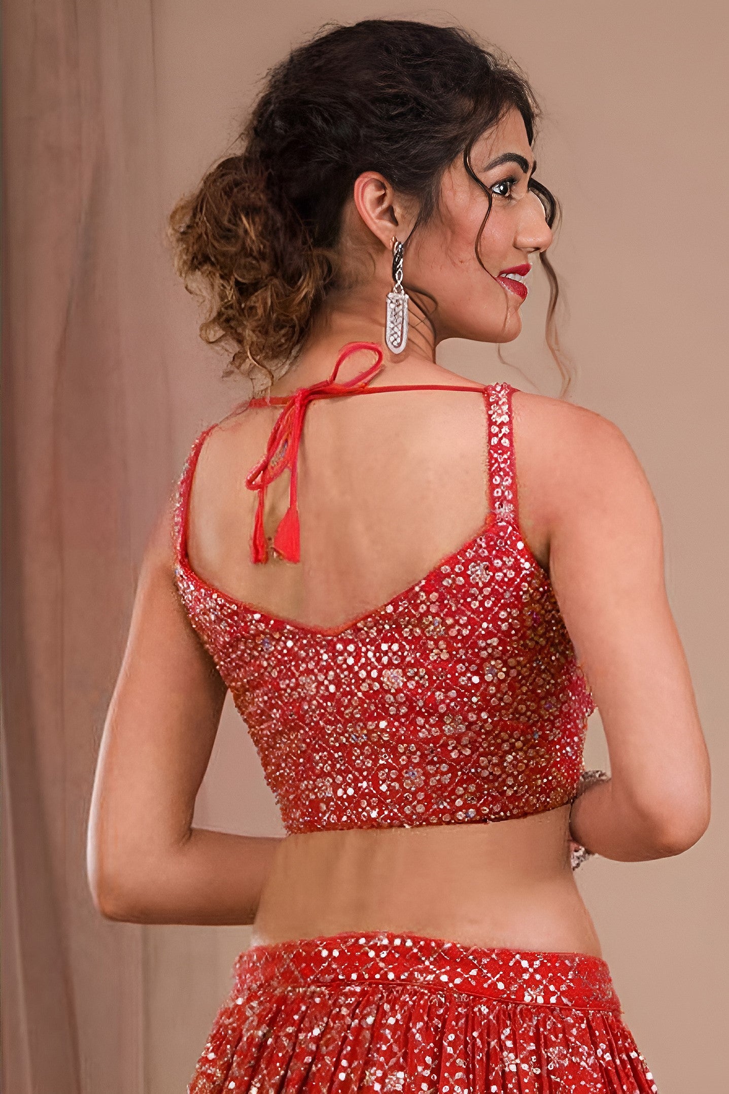Red Georgette Lehenga Choli for Sangeet with Zari Work