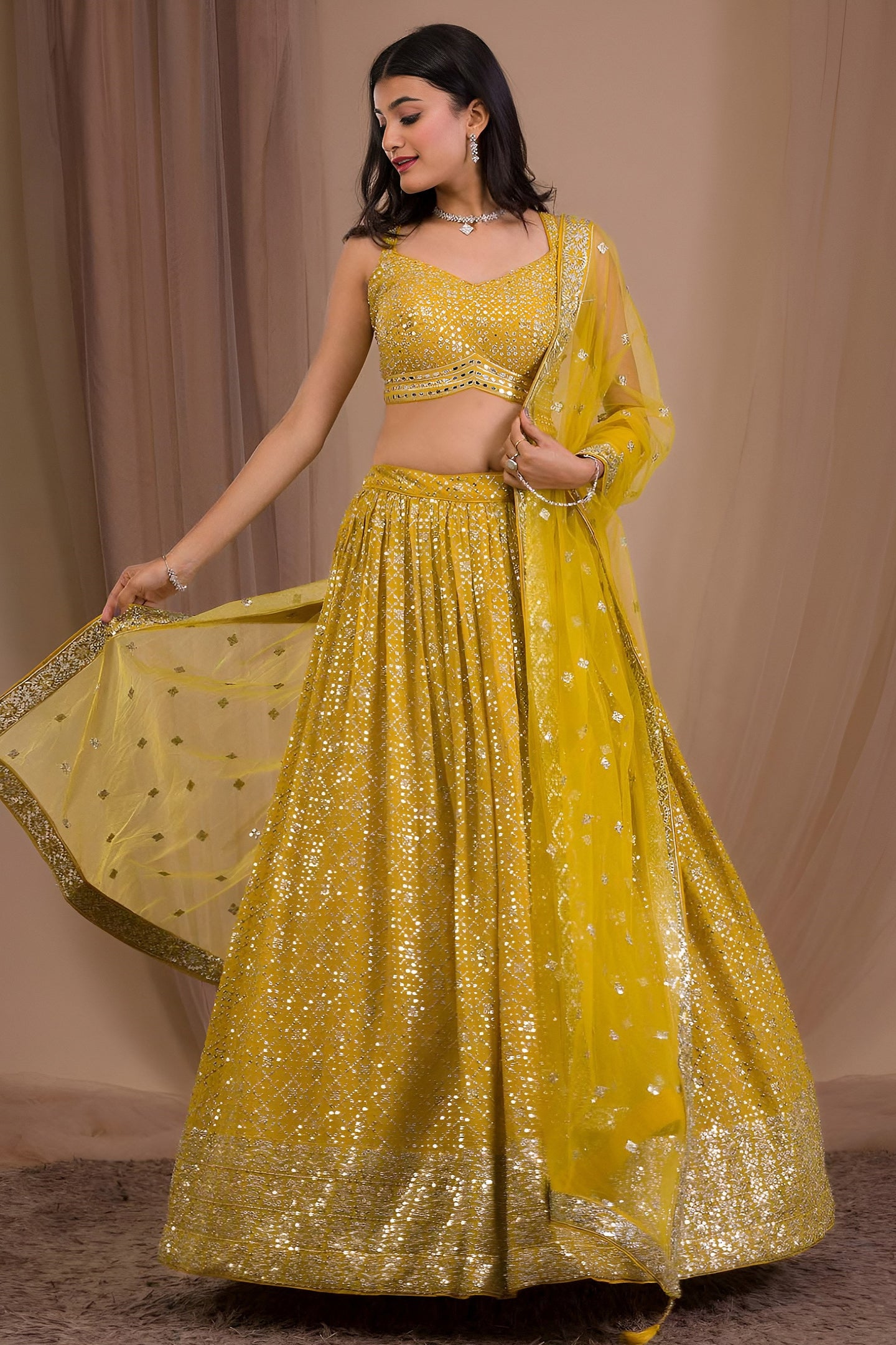 Yellow Georgette Lehenga Choli for Haldi with Zari and Sequins Work