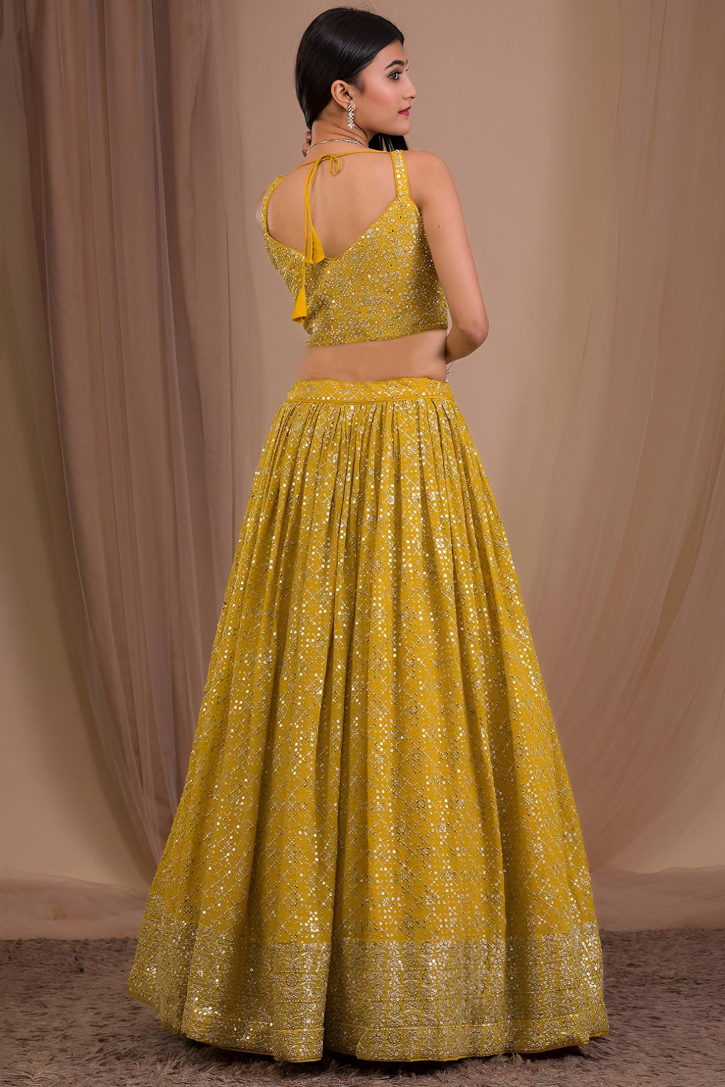 Yellow Georgette Lehenga Choli for Haldi with Zari and Sequins Work