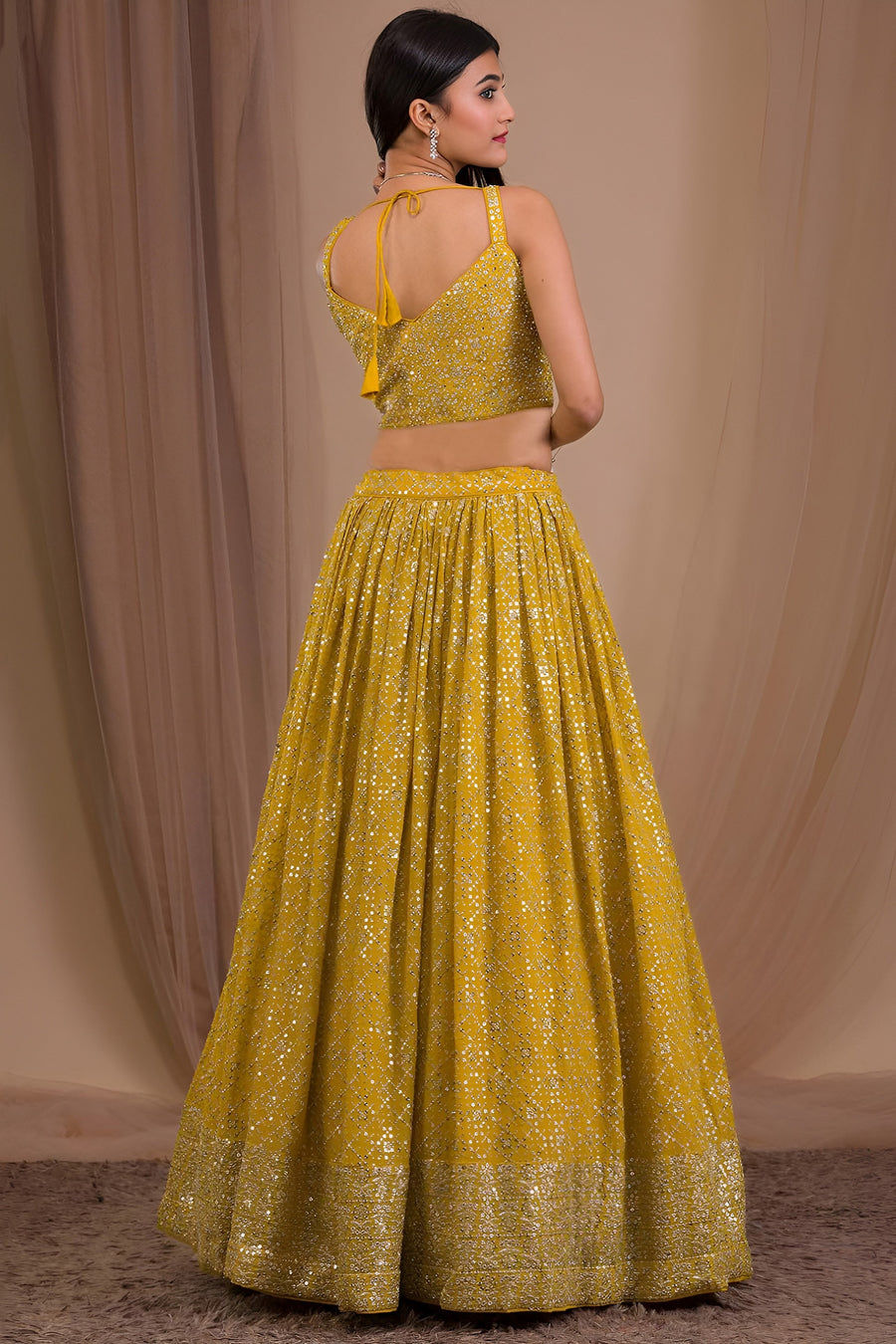 Yellow Georgette Lehenga Choli for Haldi with Zari and Sequins Work