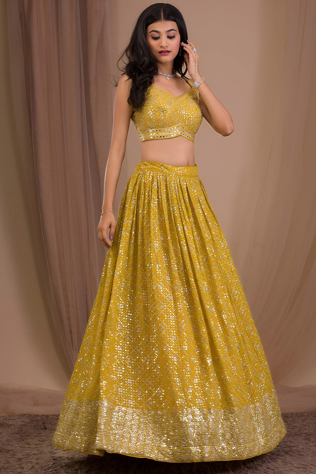 Yellow Georgette Lehenga Choli for Haldi with Zari and Sequins Work