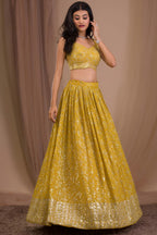 Yellow Georgette Lehenga Choli for Haldi with Zari and Sequins Work
