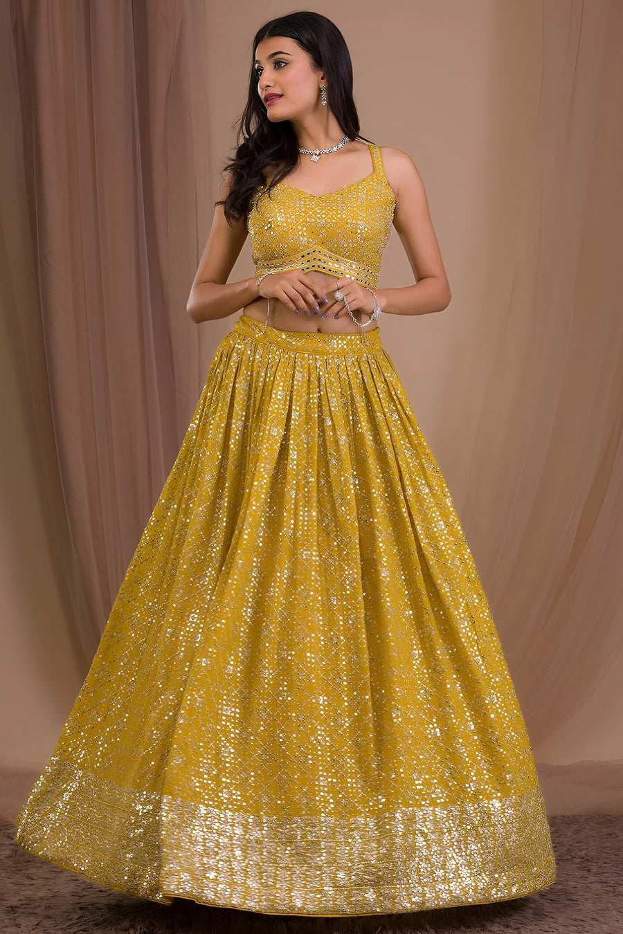 Yellow Georgette Lehenga Choli for Haldi with Zari and Sequins Work
