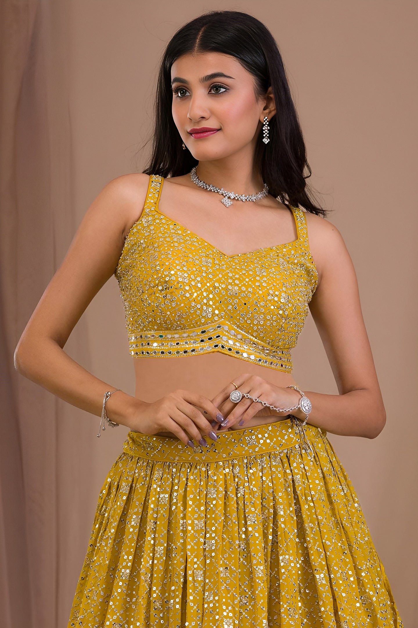 Yellow Georgette Lehenga Choli for Haldi with Zari and Sequins Work