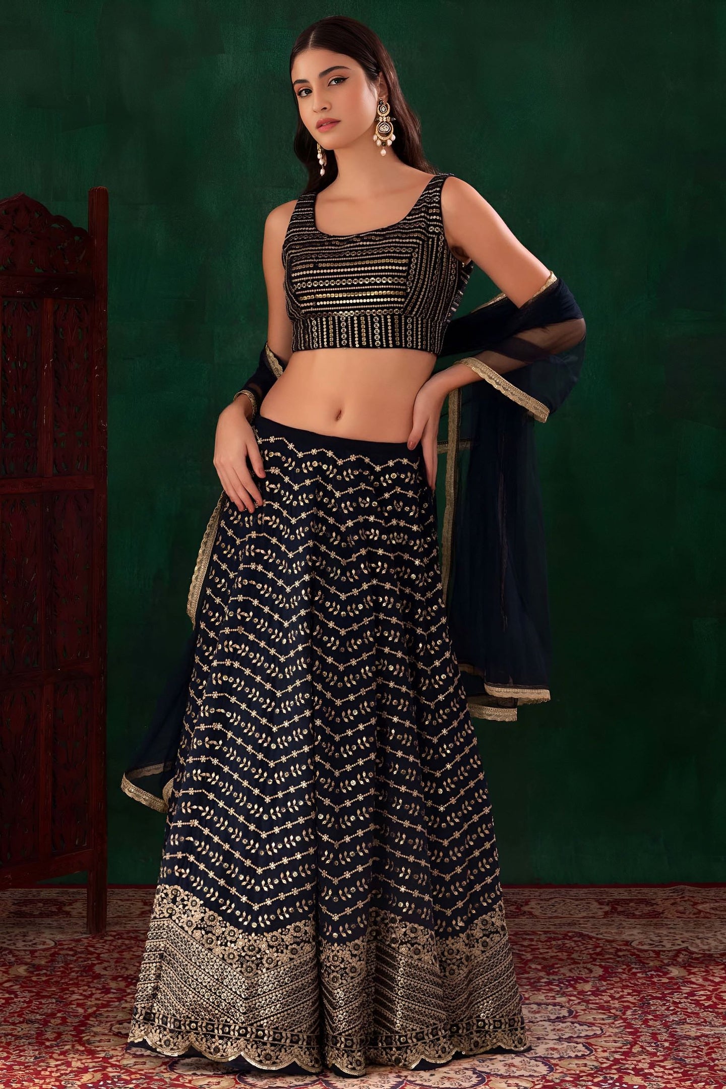 Black Georgette Engagement Lehenga Choli with Zari and Sequins