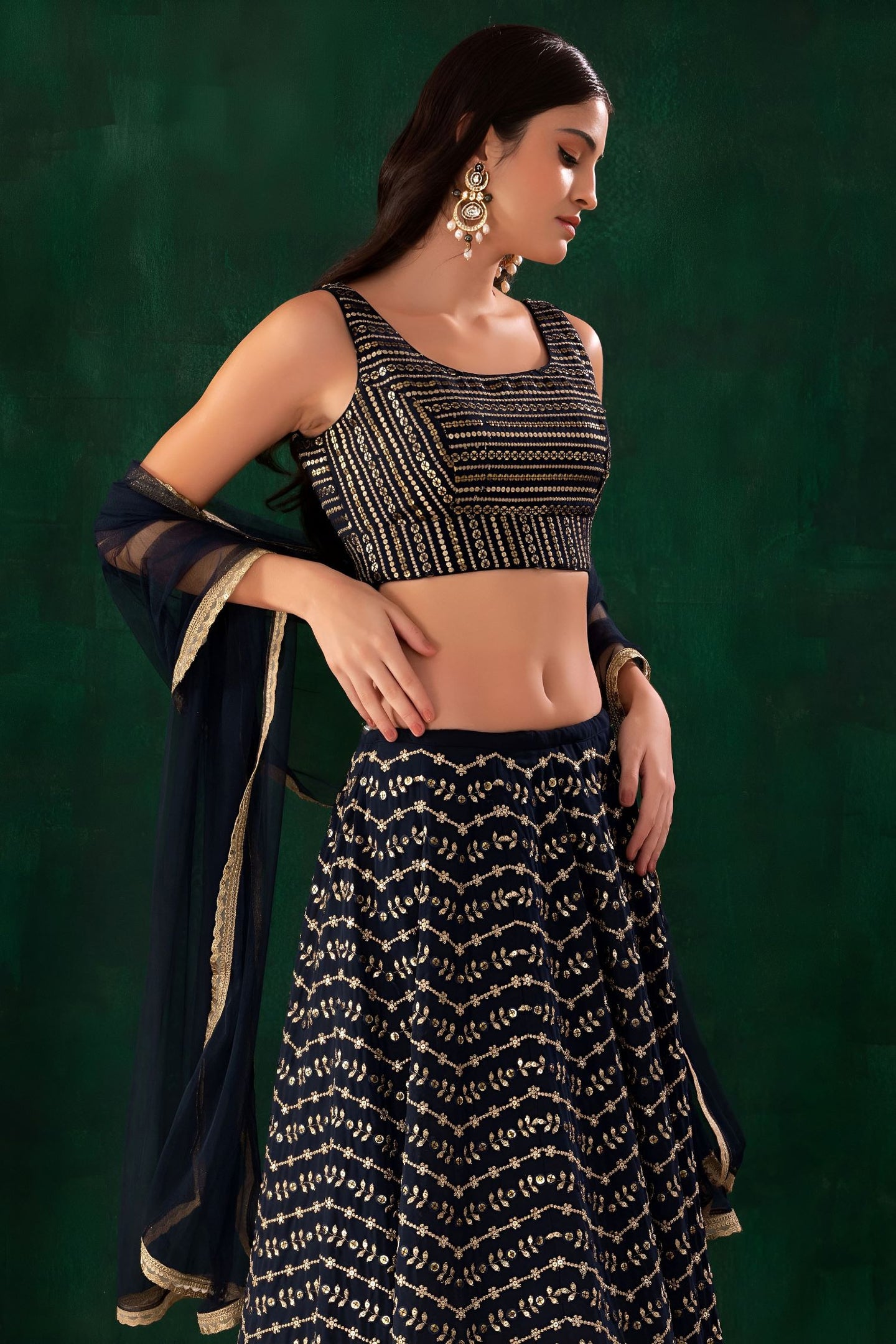 Black Georgette Engagement Lehenga Choli with Zari and Sequins