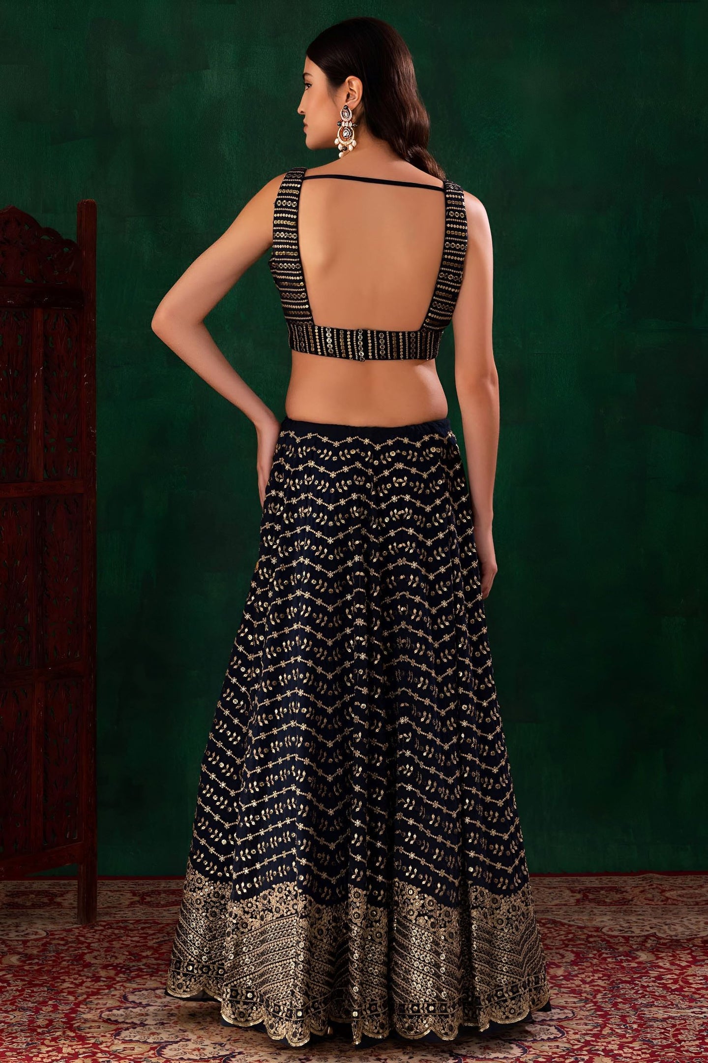 Black Georgette Engagement Lehenga Choli with Zari and Sequins