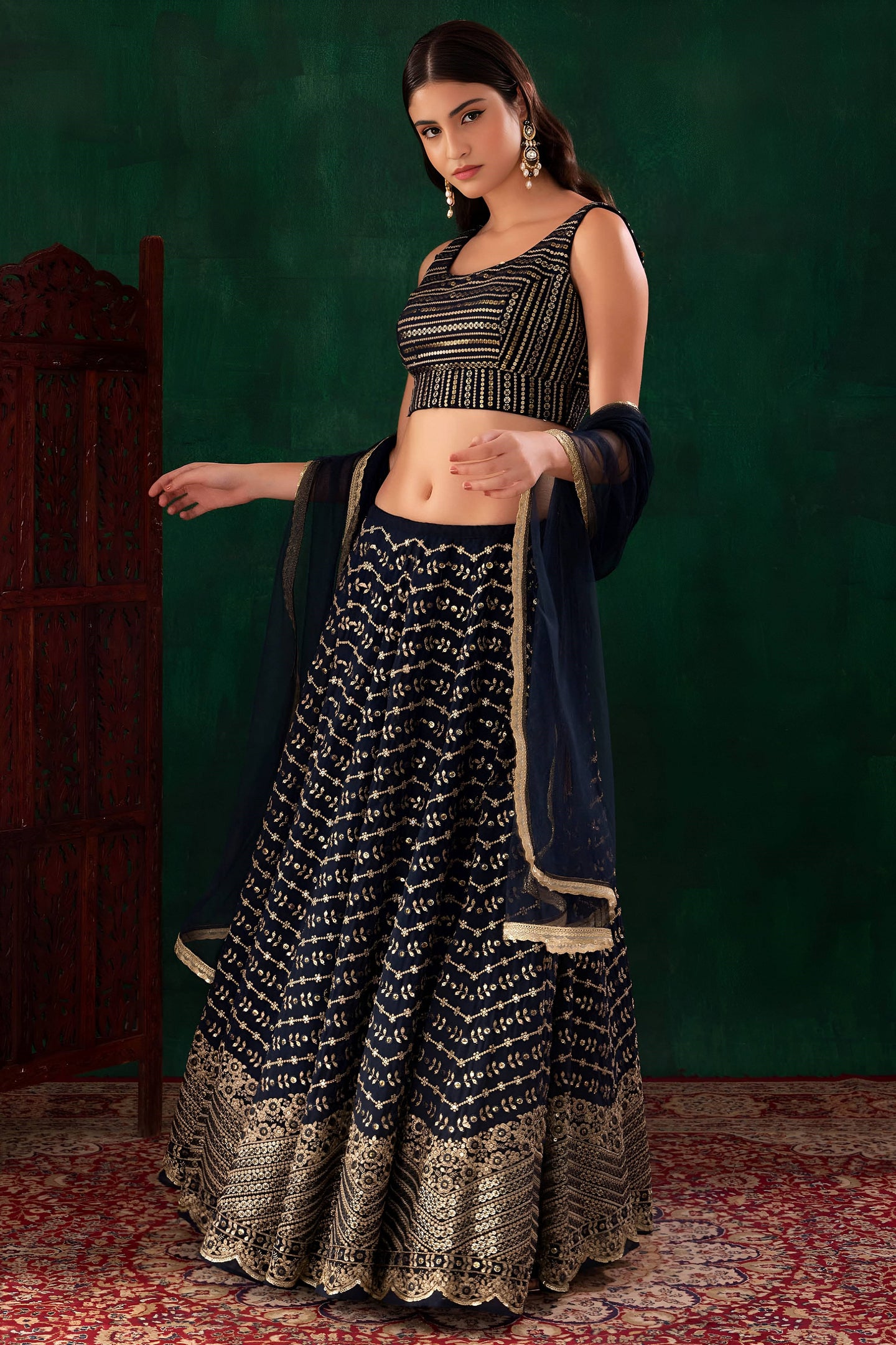 Black Georgette Engagement Lehenga Choli with Zari and Sequins