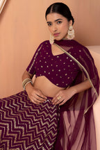 Maroon Georgette V Neck Lehenga Choli with Zari and Sequins Embroidery