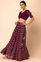 Maroon Georgette V Neck Lehenga Choli with Zari and Sequins Embroidery