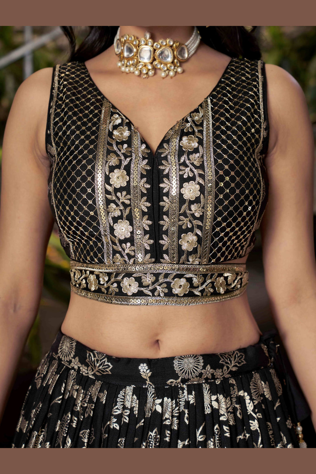 Black Jacquard Silk Lehenga Choli For Indian & Pakistani Wedding Festival - Sequence Embroidery Work, Zari Work