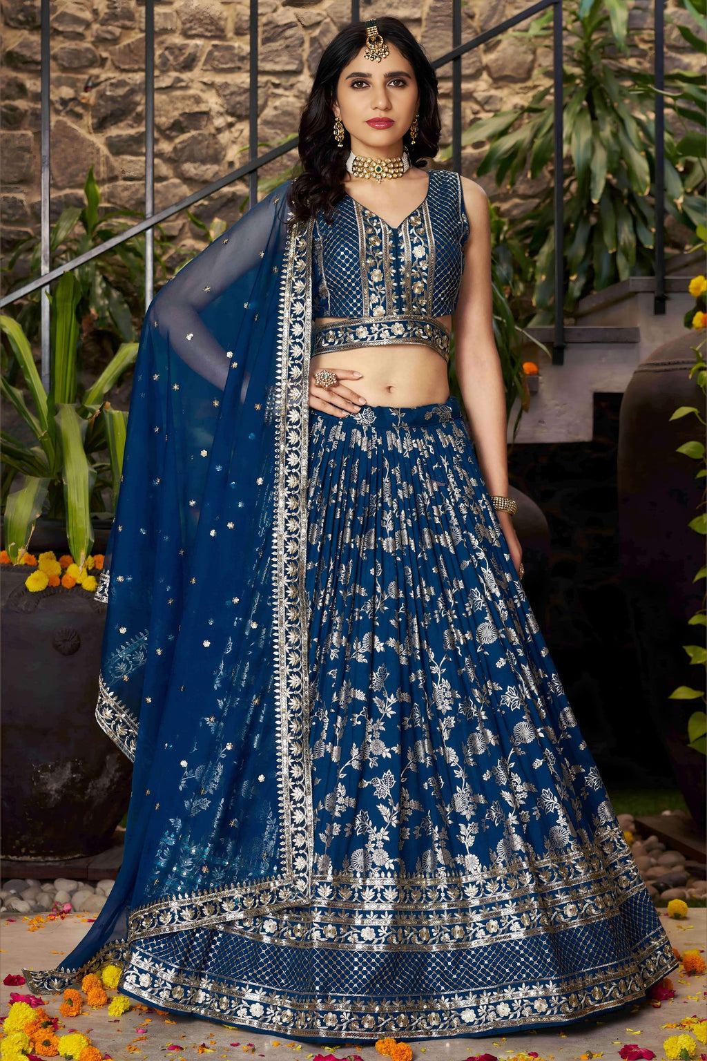 Dove Blue Jacquard Silk Lehenga Choli For Indian & Pakistani Wedding Festival - Sequence Embroidery Work, Zari Work