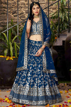Dove Blue Jacquard Silk Lehenga Choli For Indian & Pakistani Wedding Festival - Sequence Embroidery Work, Zari Work