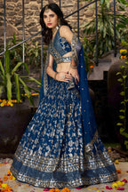 Dove Blue Jacquard Silk Lehenga Choli For Indian & Pakistani Wedding Festival - Sequence Embroidery Work, Zari Work