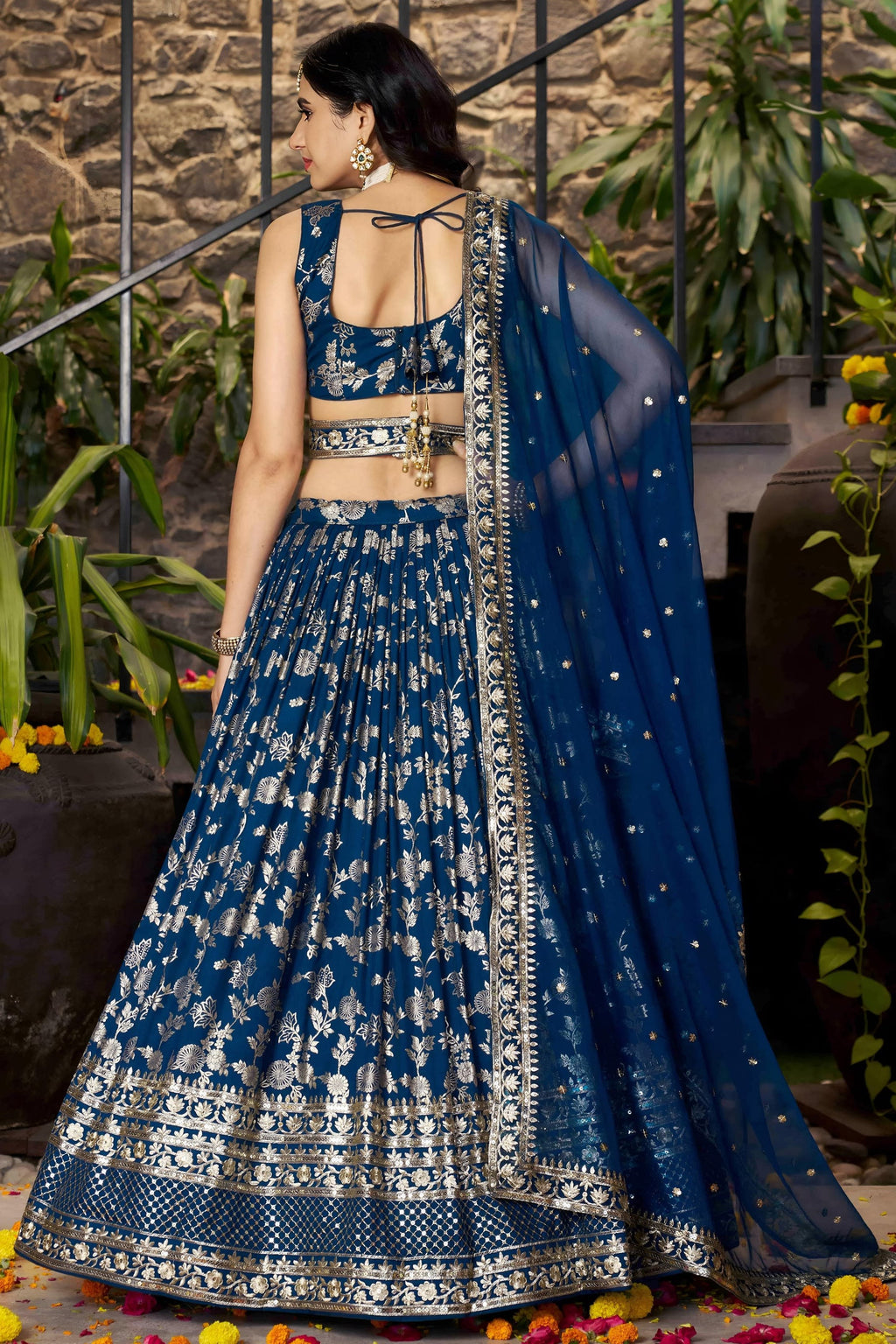 Dove Blue Jacquard Silk Lehenga Choli For Indian & Pakistani Wedding Festival - Sequence Embroidery Work, Zari Work