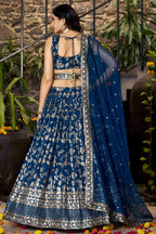 Dove Blue Jacquard Silk Lehenga Choli For Indian & Pakistani Wedding Festival - Sequence Embroidery Work, Zari Work