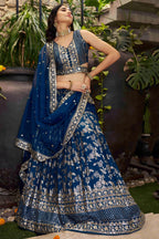 Dove Blue Jacquard Silk Lehenga Choli For Indian & Pakistani Wedding Festival - Sequence Embroidery Work, Zari Work