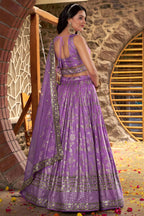Lavender Jacquard Silk Lehenga Choli For Indian & Pakistani Wedding Festival - Sequence Embroidery Work, Zari Work