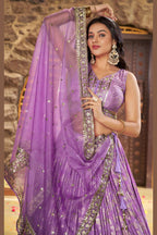 Lavender Jacquard Silk Lehenga Choli For Indian & Pakistani Wedding Festival - Sequence Embroidery Work, Zari Work