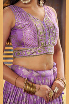 Lavender Jacquard Silk Lehenga Choli For Indian & Pakistani Wedding Festival - Sequence Embroidery Work, Zari Work