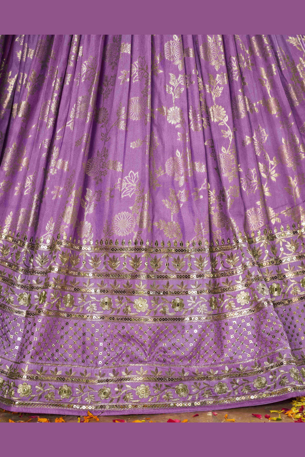 Lavender Jacquard Silk Lehenga Choli For Indian & Pakistani Wedding Festival - Sequence Embroidery Work, Zari Work