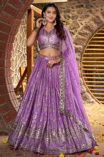 Lavender Jacquard Silk Lehenga Choli For Indian & Pakistani Wedding Festival - Sequence Embroidery Work, Zari Work