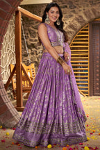 Lavender Jacquard Silk Lehenga Choli For Indian & Pakistani Wedding Festival - Sequence Embroidery Work, Zari Work