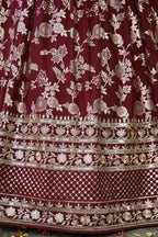 Maroon Jacquard Silk Lehenga Choli For Indian & Pakistani Wedding Festival - Sequence Embroidery Work, Zari Work